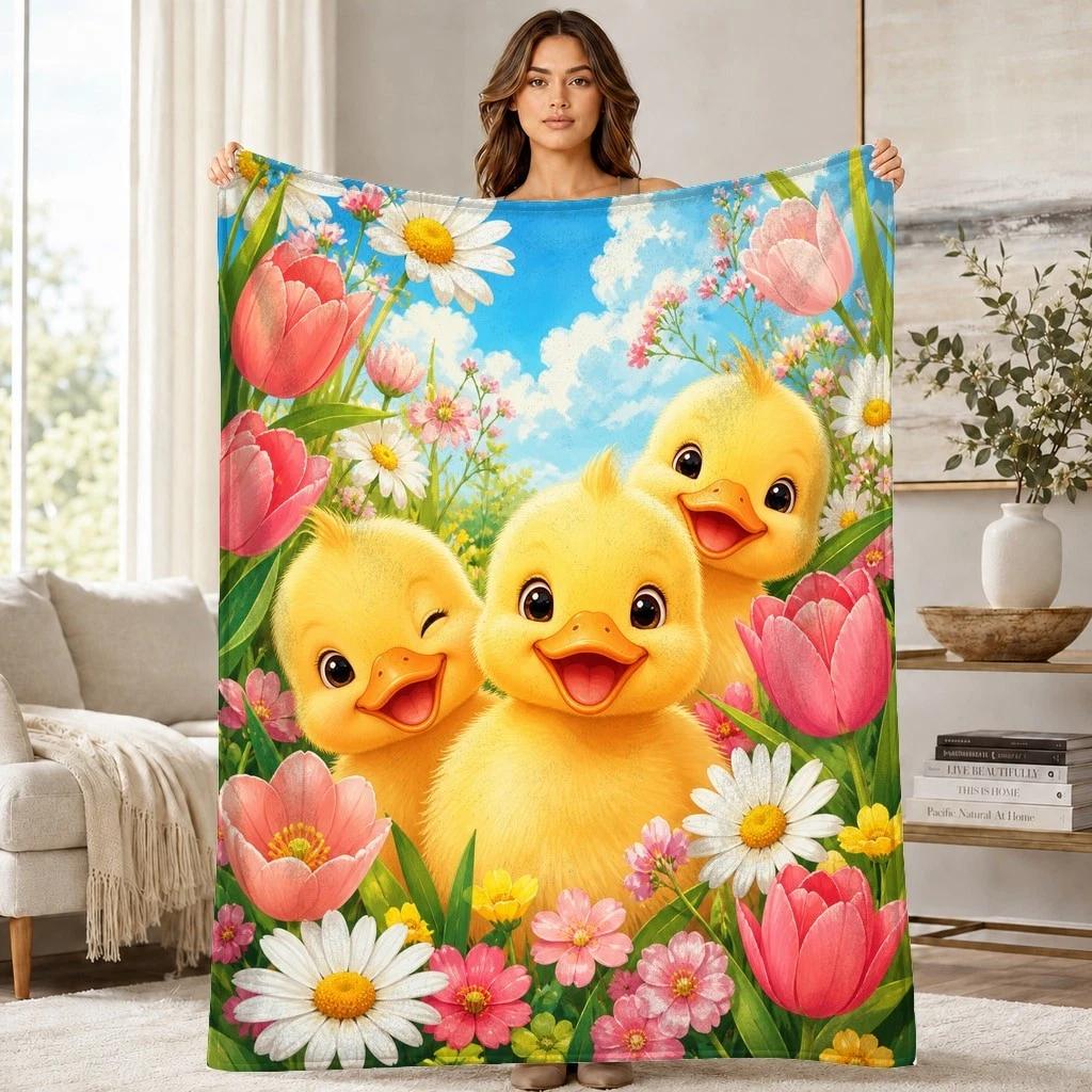 Ducklings With Flowers Coral Fleece Blanket