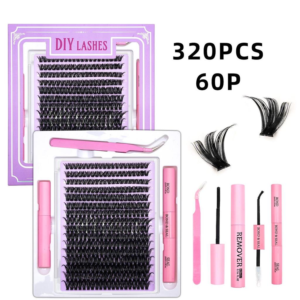 320-Cluster False Eyelashes Set: Includes Glue, Remover, Tweezers, and Individual Lashes (50P, 60P, 80P, 100P Options)