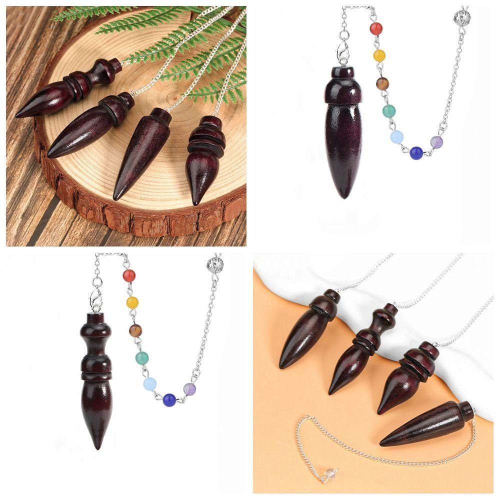 Wooden Reiki Pendulum Pendant Amulet Reiki Spiritual Pendulo Portable Round Cone Pattern