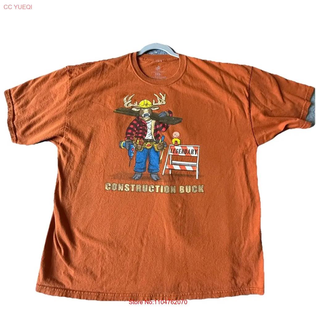 Construction Theme T Shirt Mens 2XL Funny Orange vintage Washed Stretched Slightly Versatile Comfortable streetwear Stylish