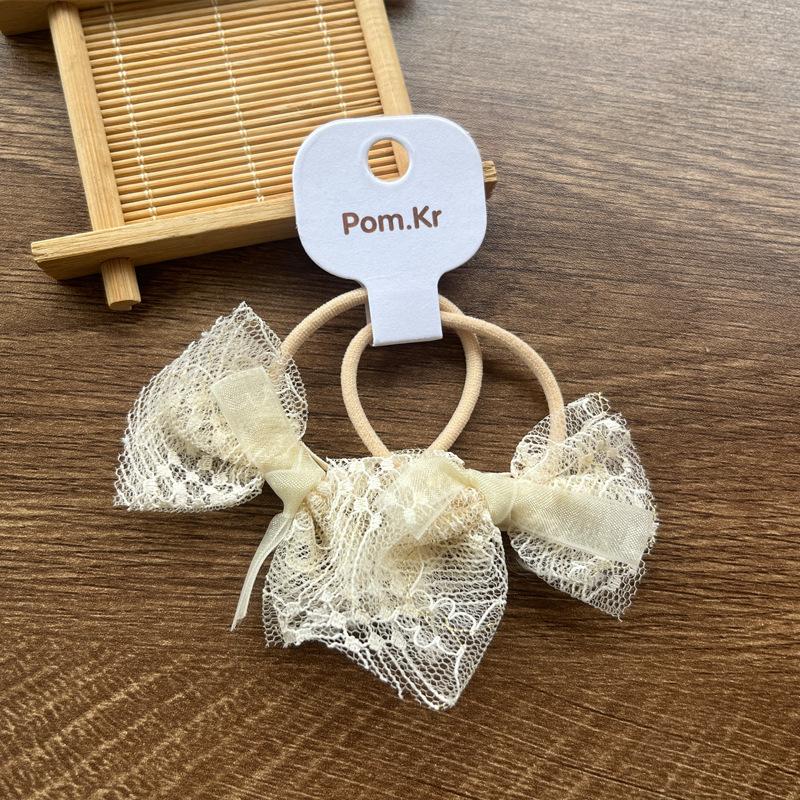 2 шт./набор Бежевый цвет Милые кружевные бантики Резинки для волос для девочек Модные эластичные Универсальные Детские резинки для хвостиков с цветочной кружевной отделкой