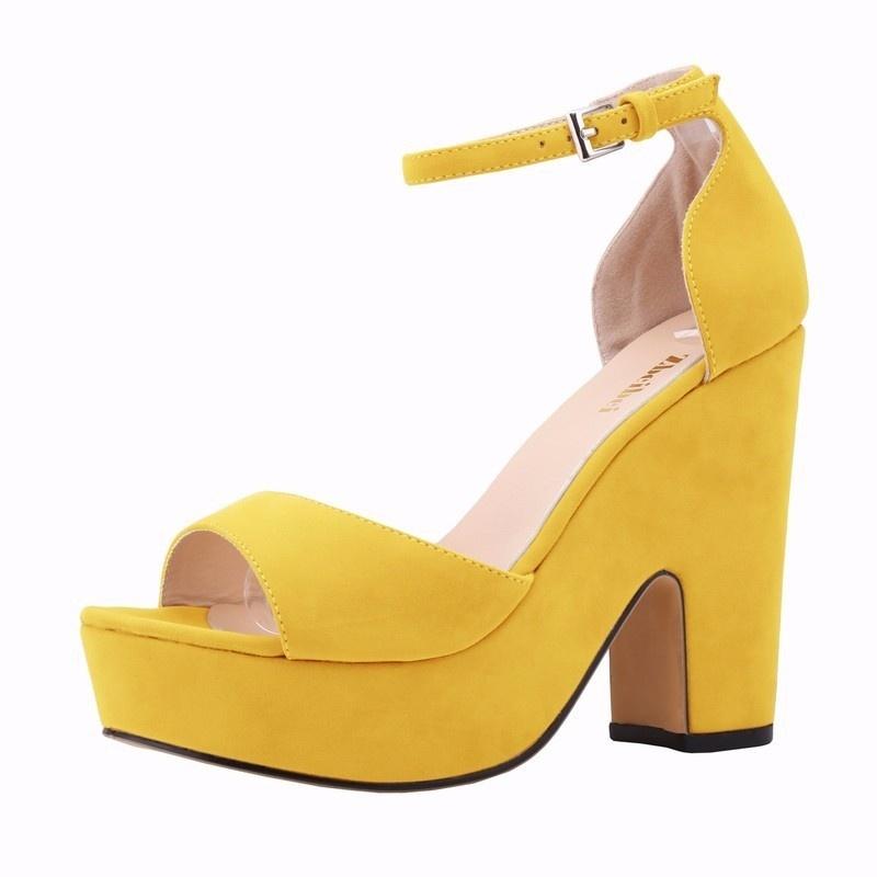 Women Sandals Summer 12cm Sexy Peep Toe Thick High Heels Ankle Strap Sandal Square Flock Platform Shoes Shoe