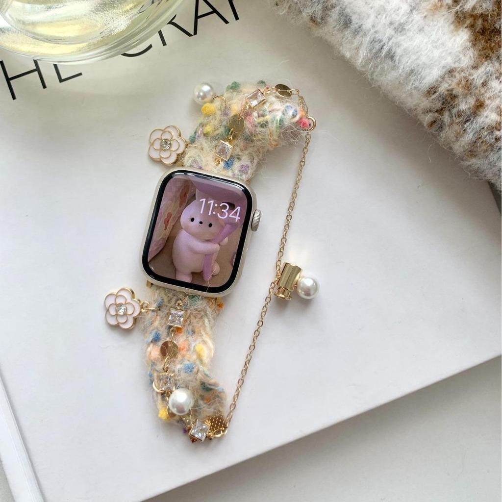 Осень и Зима Стиль Сяосян Шерстяной Ремешок Подходит Для Applewatchs10 Apple Watch Iwatchs9876Se Женщины