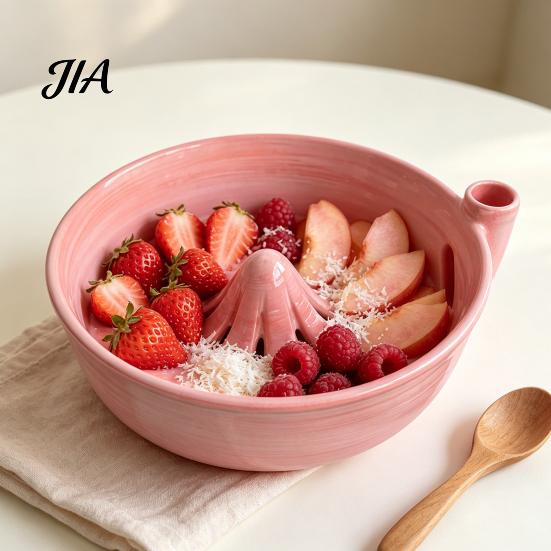 Food Prep Bowl with Integrated Drain Ceramic Berry Self Rinsing Drain, Vortex Automatic Drainable Fruit Serving Cleaning Colander, Efficient