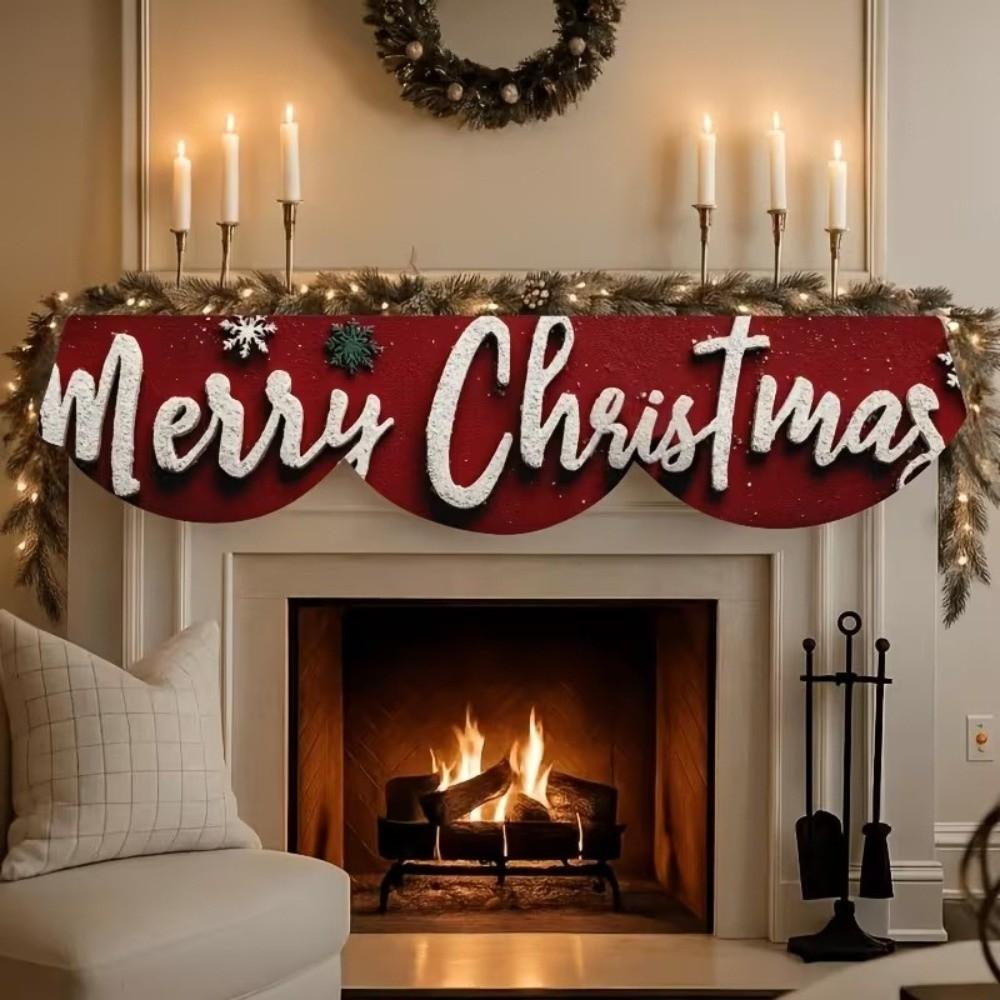 Santa Claus Christmas Fireplace Mantel Scarf Snowman Decorative Fireplace Shelf Cover Home Decor Snow Landscape