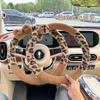 Leopard Print Car Steering Wheel Cover Plush Winter Warm Non- Car Handle Cover Car Steering Wheel Cover