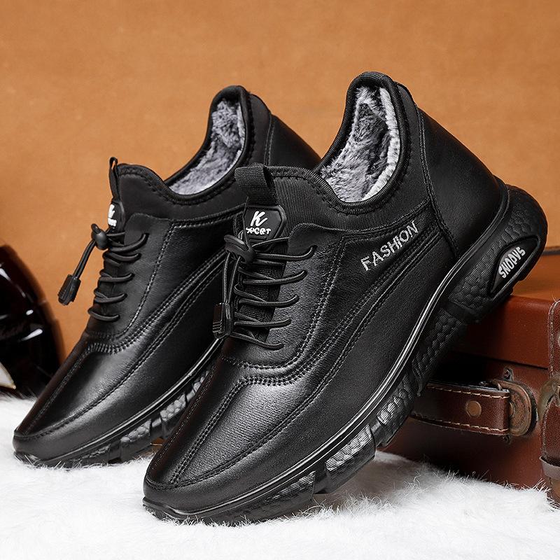 Мужские зимние ботинки из хлопка с флисовой подкладкой, утолщенные, теплые, нескользящие, водонепроницаемые, из кожи и хлопка