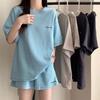 Women's Summer Solid Color Loose Sports Casual Short Sleeved Shorts Two-piece Set