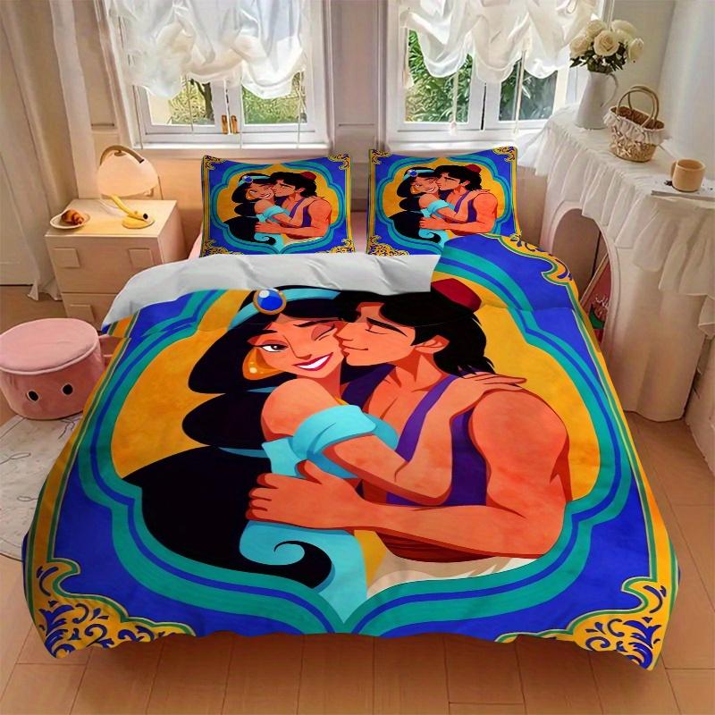 3pcs Princess Jasmine & Aladdin Romantic Love Quilt Cover Set (1 Quilt Cover + 2 Pillowcases Without Pillow Core), High-Definition Printing for H