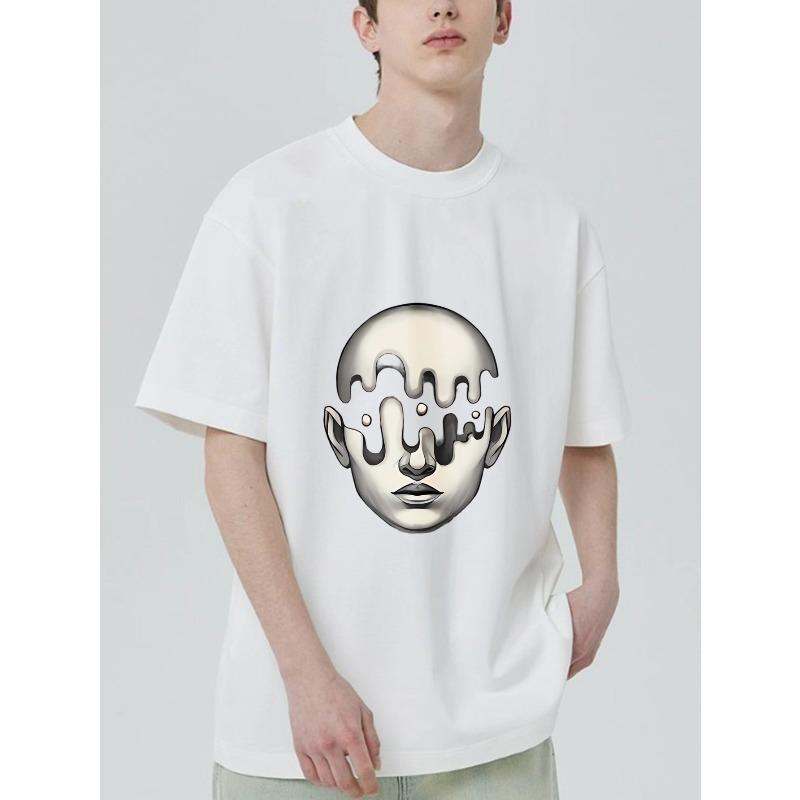 Черная футболка с абстрактным принтом лица для повседневной носки