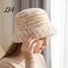 Soft Thickened Polyester Plush Hat Zebra Stripe Bucket Hat, Winter Warm Fuzzy Fisherman Faux Fur Cap for Women Cold Weather Outdoor Street Wear Trendy