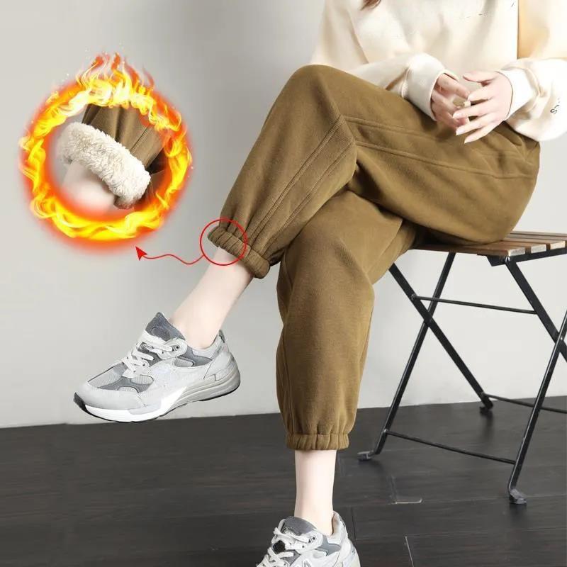 Зимние модные шаровары с эластичной резинкой на талии, утепленные спортивные штаны, теплые флисовые женские брюки
