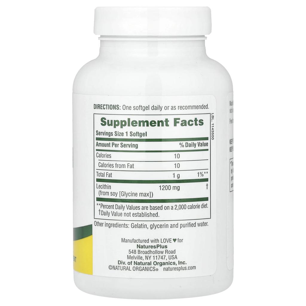 NaturesPlus Лецитин, 1200 мг, 90 мягких капсул