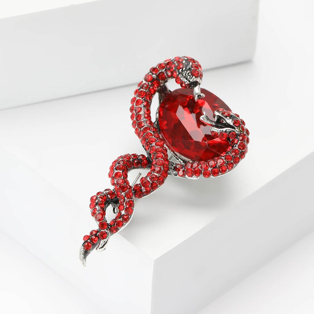 Fashion Creative Alloy Full Diamond Double Snake Brooch Vintage Ladies Suit Dress Corsage Ornament Animal Pin