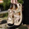 Breathable Mens Sandals Handmade Leather Male Summer Shoes Outdoor Walking Beach Flats Cool Mesh Sneakers Non-Slip Men Sandalias