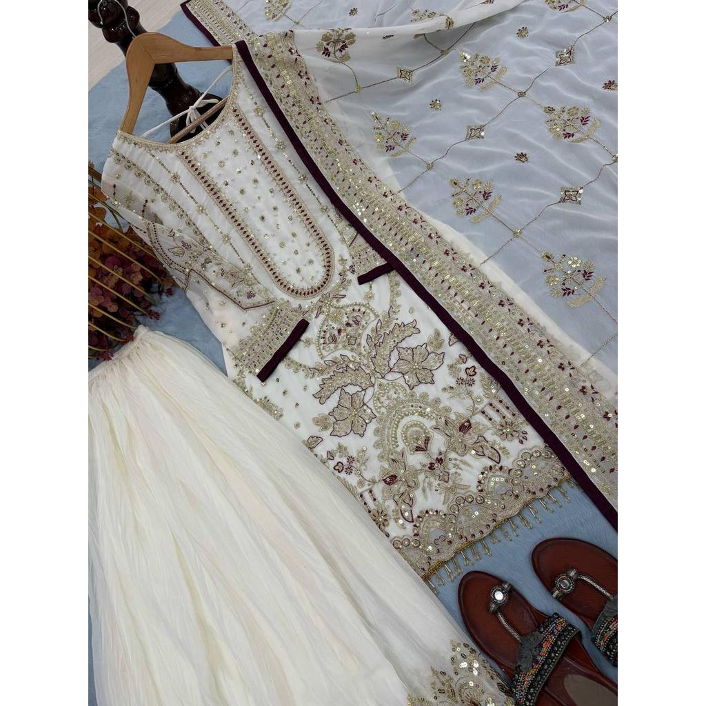 Launching New  Đěsigner Party Wear Look Pur Heavy Faux Georgette Top Plazzo & Dupatta Set*