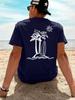 Coastal Island Palm Surfboard Sun Back Print Unisexs Crew Neck Short Sleeve Tee Soft Beach Daily Street Basic Casual Outfit Wear