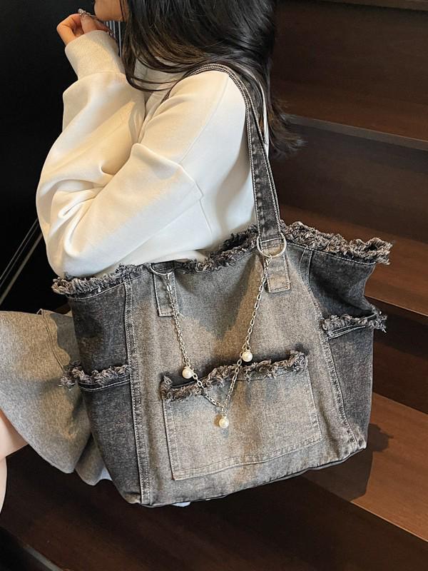 Градиентная джинсовая сумка-тоут большой вместимости - Универсальная сумка через плечо для поездок