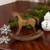Wood Carving Rocking Horse Figurine Vintage Miniature Rocking Horse Statue Home Office Living Room Desktop Decoration Ornament