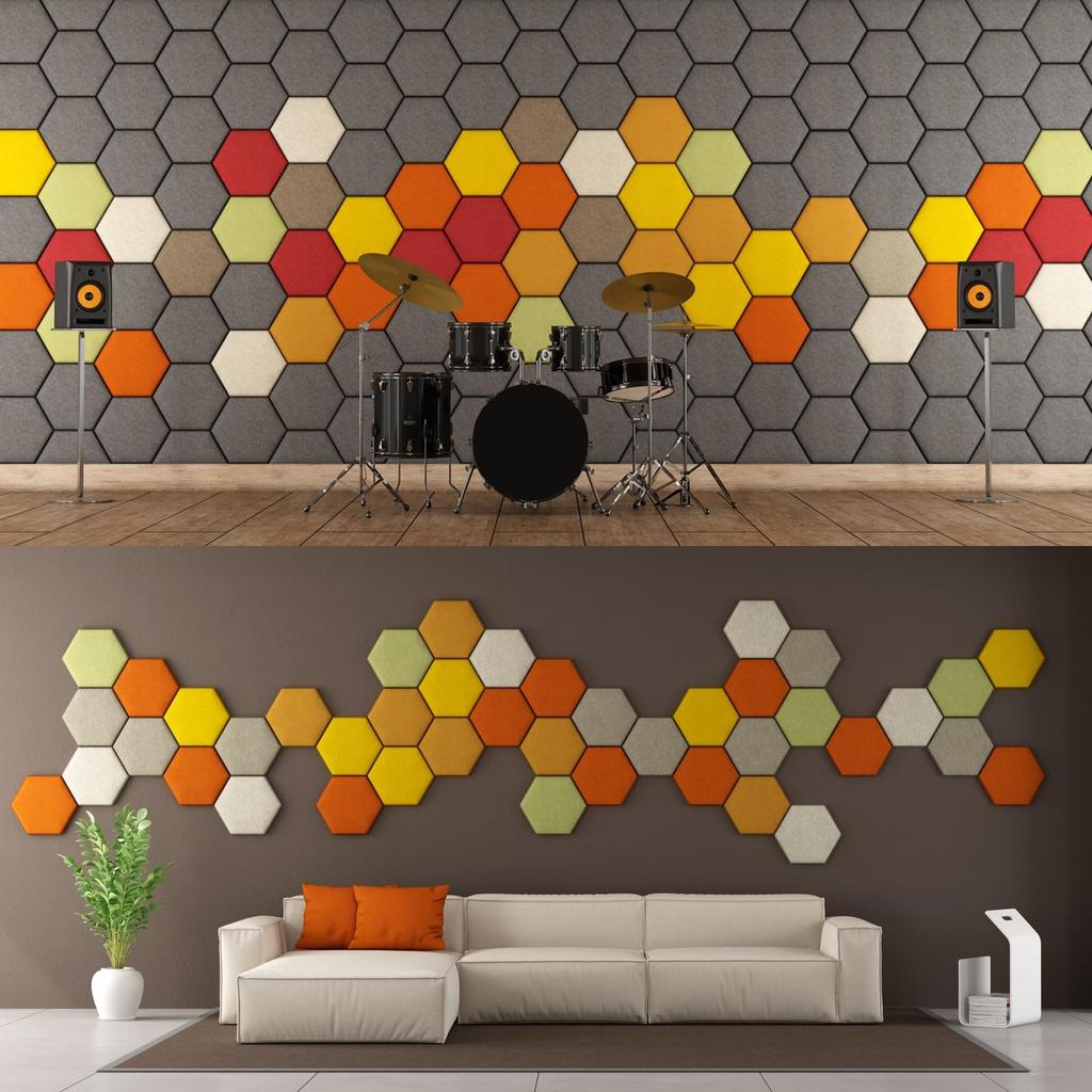 Uxcell 12-Piece Self-Adhesive Acoustic Panels, 12" X 10" X 0.4", Good Density Soundproof Padding, Hexagonal Soundproof Absorbent Panels, Insulation,