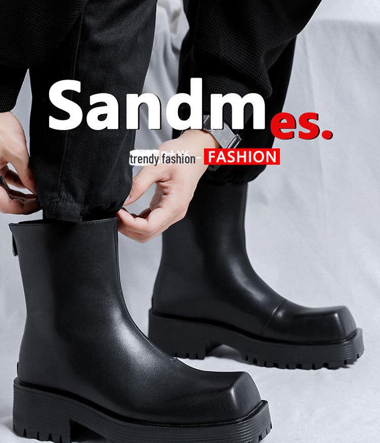 Осень 2023 г. Мужские высокие ботинки Martin с квадратным носком, толстой подошвой и молнией сзади 8118-R