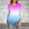 Женский топ с рукавом 3/4, вырез V, летний повседневный, рубашка с градиентным принтом