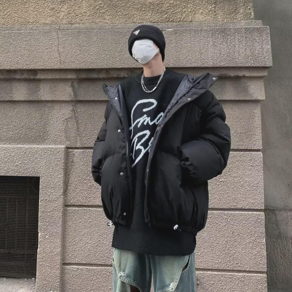 Trendy American-Style Winter Quilted Hooded Cotton Jacket for Men and Women - Windproof, Casual, All-Match Coat.