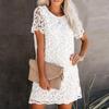 Spring Summer White Lace Dress Women O Neck Short Sleeve Loose Hallow Out Dresses