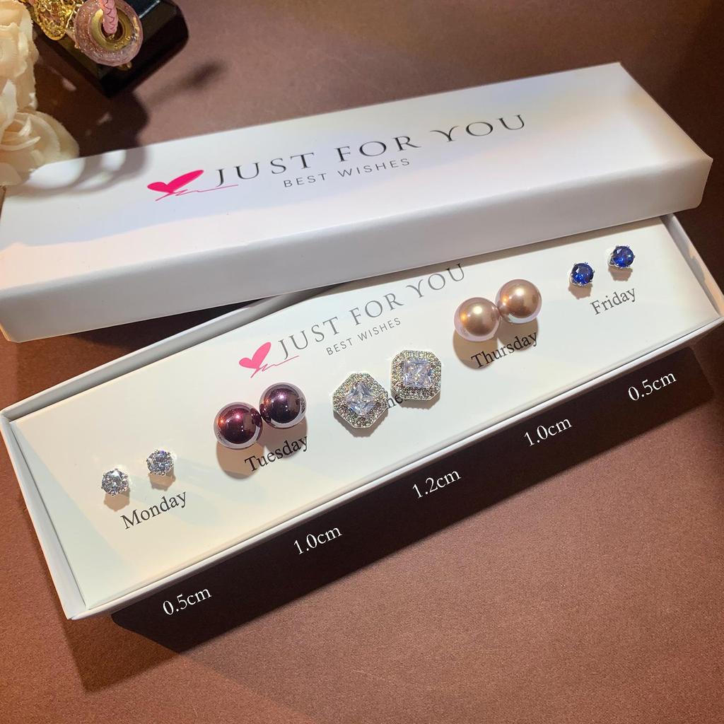 Набор серег-пуссетов в форме сердца с цирконом, цветком и жемчугом для женщин