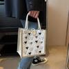 Linen Button Zipper Handbag Portable Shopping Bag Women Grocery Lunch Tote Bag
