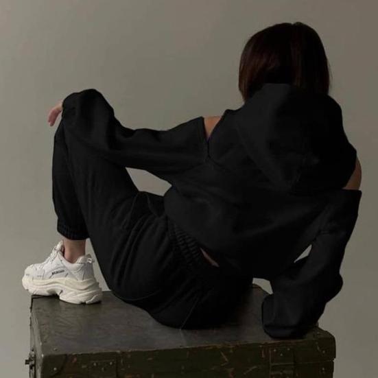 Женский спортивный костюм из двух частей, худи с длинным рукавом и укороченным пуловером, толстовка, спортивные штаны