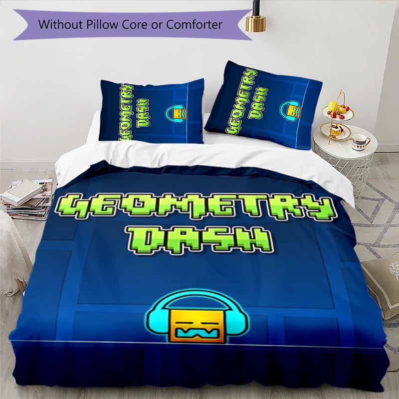 Geometry Dash 3pcs Bedding Set Duvet Cover Closure Includes 1 Duvet Cover & 2 Pillowcases for All Seasons Bedroom Home Dorm Decor