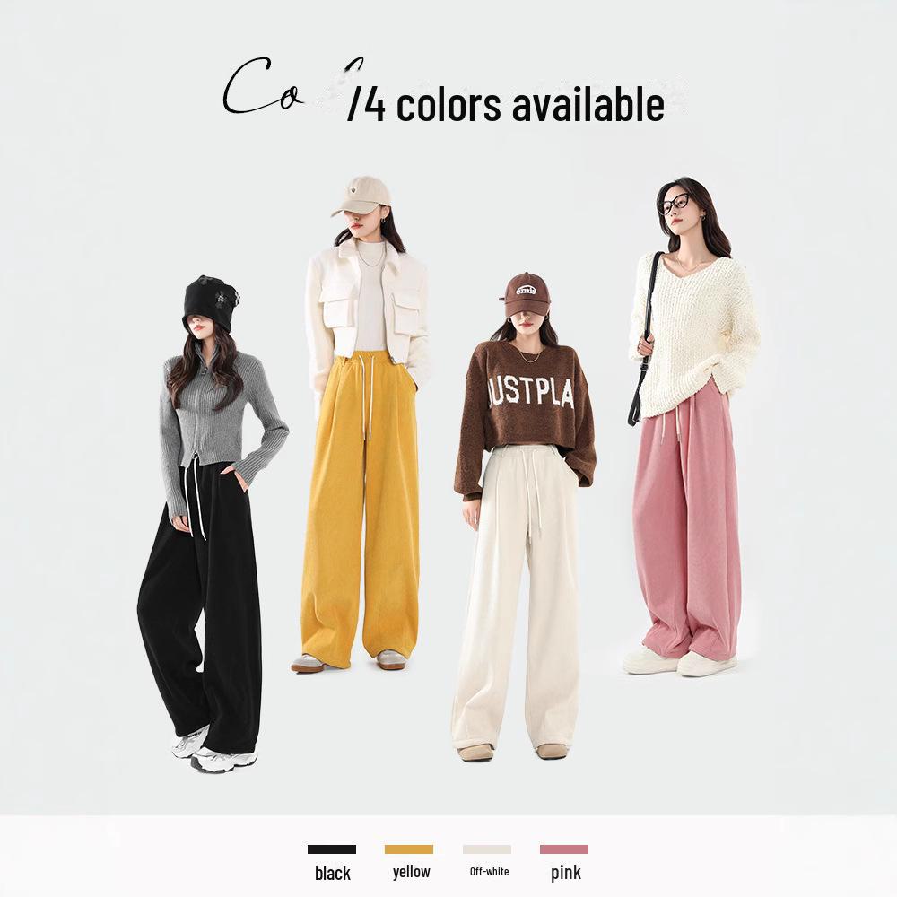 Женские желтые вельветовые брюки широкого кроя - осень/зима 2025 года, бархат, свободный прямой повседневный стиль