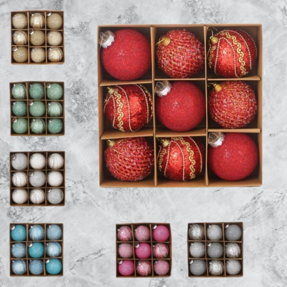 9pcs Glitter Christmas Hanging Balls Set Shatterproof Xmas Tree Ornaments Xmas Party Favors