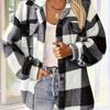 Women Autumn and Winter Open-button Lapel Plaid Coat Plaid Pattern Button Front Jacket Warm