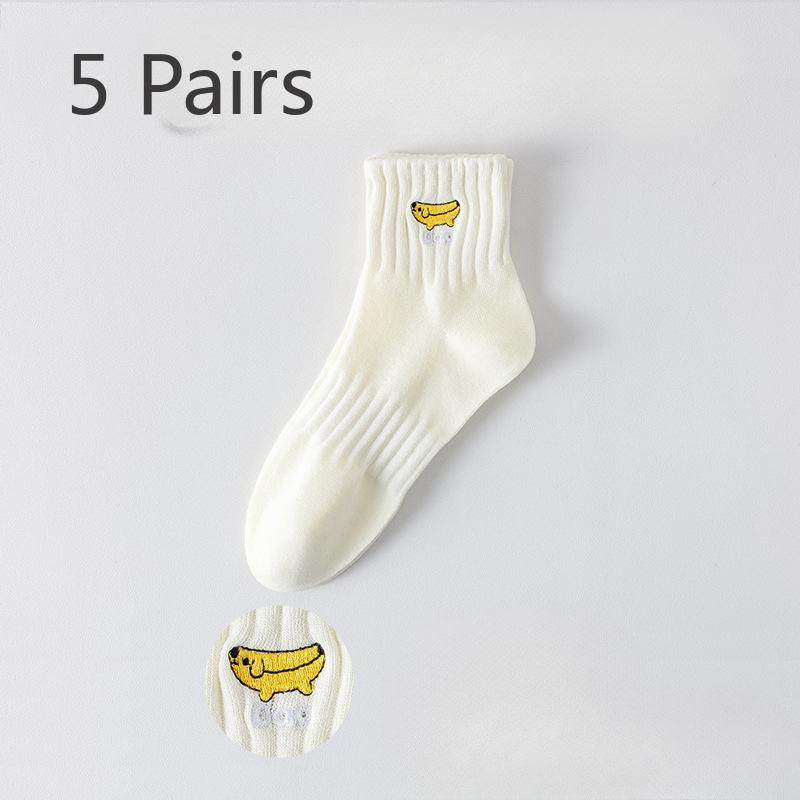 5 пар носков мужские до середины икры летние студенческие хлопковые антибактериальные спортивные носки с вышивкой 7а бесшовные большого размера хлопковые носки