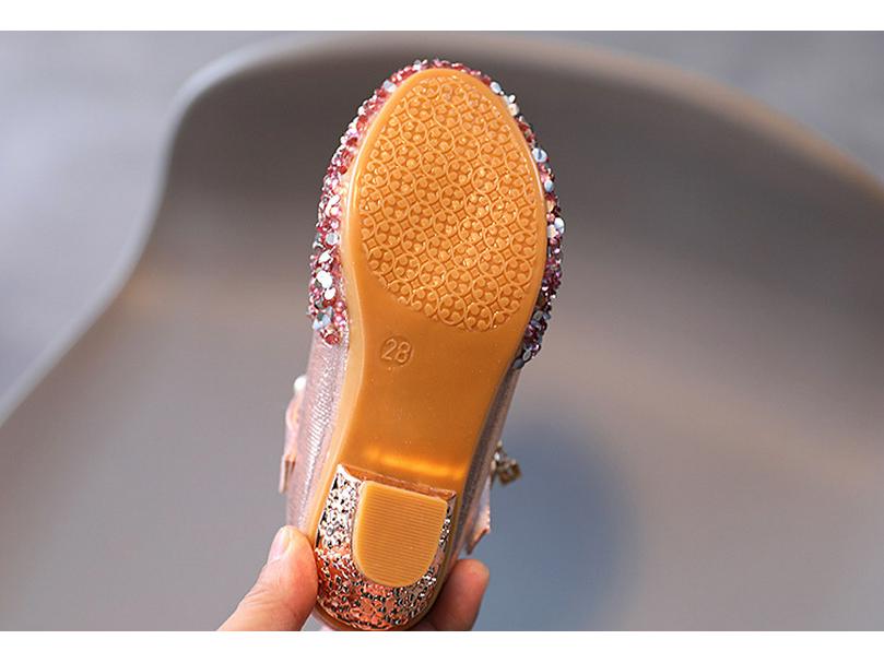 Туфли из кожи на высоком каблуке с кристаллами для девочек — туфли для подиума для маленьких девочек 2024 года.