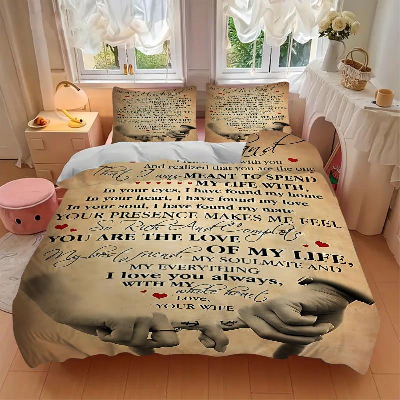 3pcs bedding set Love Commitment Includes 1 Comforter + 2 Pillowcases, Without Pillow Inserts, Soft Comfortable, Lightweight Breathable, Pri