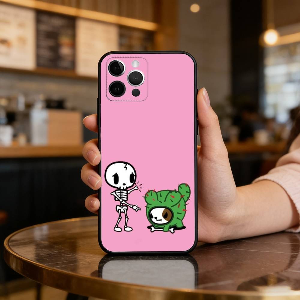 Japan T-Tokidokis CUTE Phone Case For iPhone 17,16,15,14,13,12,11 Plus,Pro Max,Soft Silicone Black Cover