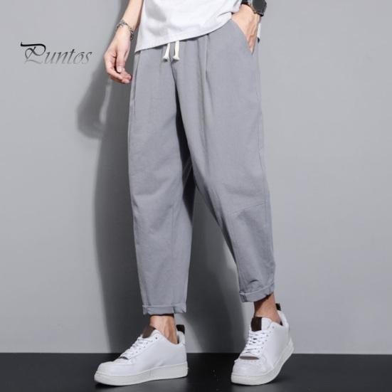 Мужские девятые брюки с тонкими боковыми карманами на шнурке и эластичной резинкой на талии в японском стиле с широкими штанинами, сплошной цвет в стиле ретро, ​​спортивные штаны для тренировок в тренажерном зале, длинные брюки