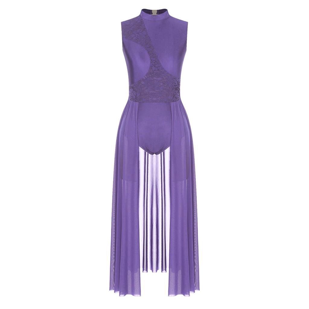 Женское платье для лирического танца из цветочного кружева, с воротником-стойкой, открытой спиной, без рукавов, леотард, костюм для сценического выступления