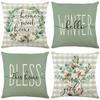 Christmas Flower Pillow Cover Linen Letter Print Home Living Room Bedroom Pillow Cover Cushion