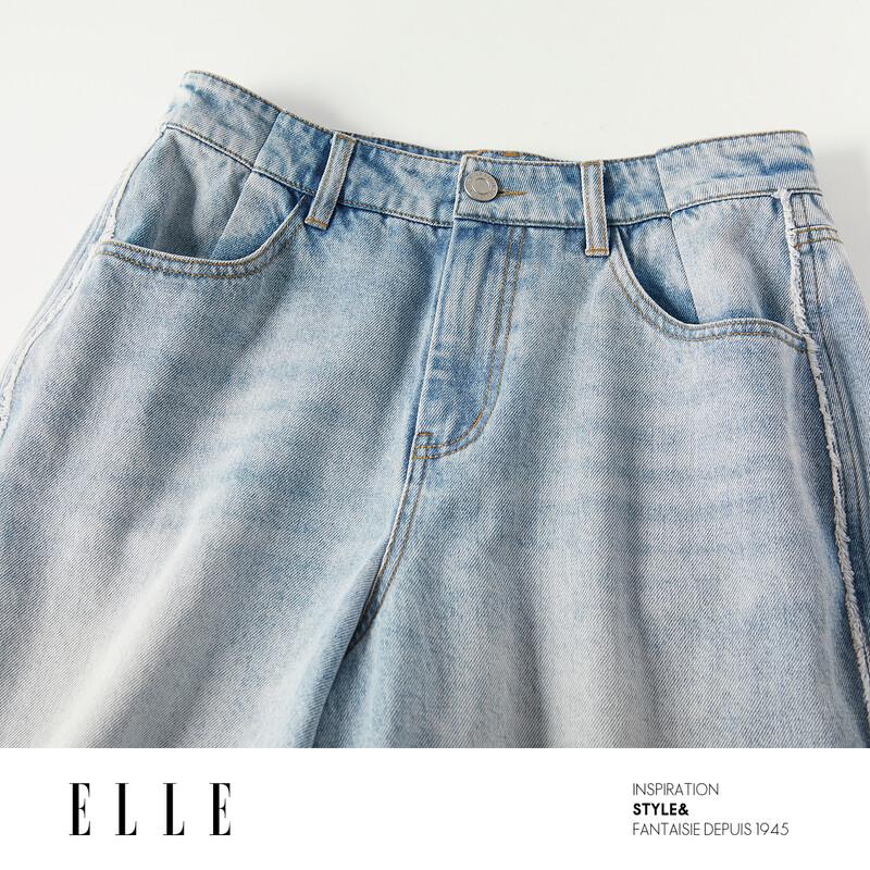 ELLE Women's High-Waisted Raw Hem Denim Shorts