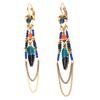 [Q8756] - Golden Blue 'Boho' Designer Earrings - 65x10 Mm