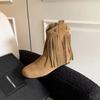 2024 Fashion Casual Rivets Mid Calf Flats Retro Fringe Round Toe Boots Flock Women Tassels Short Boots Plus Size