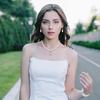 Vintage Elegance Pearl Chain Necklace and Earring Set , Light Rhinestone Jewelry for Women Daily Commute