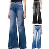 Gradient Color Multi Pockets Button Fly Tassel Women Jeans Fashion Mid-Waist Women Flare