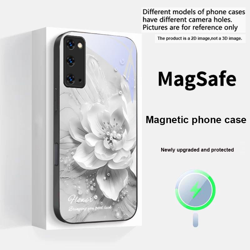 Цветущие синие цветы Для Samsung S25 S25 Edge S25Ultra S8 9 10 20 S21 Pro 22 Plus S23 FE S24 Ultra Magsafe Стеклянный чехол для телефона