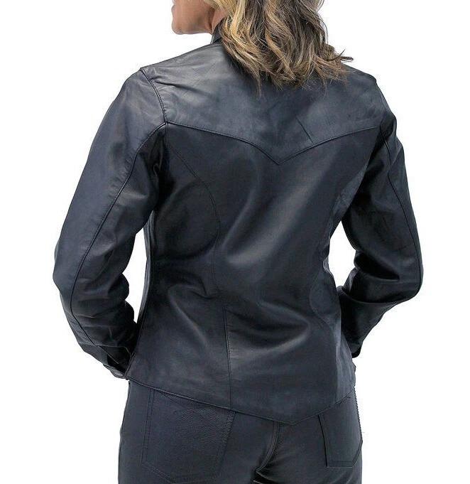 Дизайнерская кожаная рубашка Черная Стильная Женская Ручной работы 100% Повседневная Натуральная овечья кожа