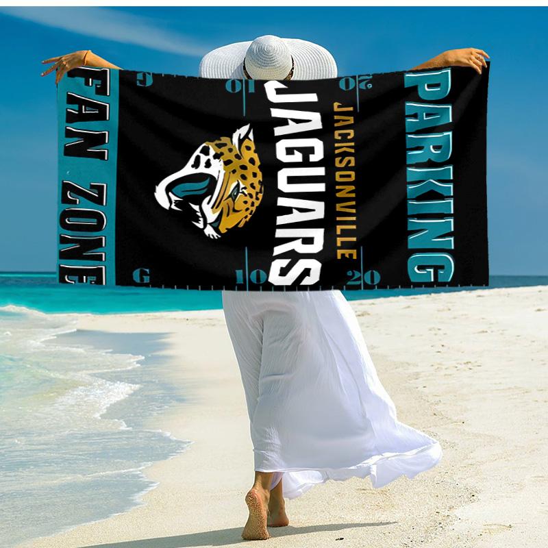 proof beach towel with Jacksonville Jaguars logo pattern - soft,absorbent,quick-drying,machine washable - perfect for swimming,camping,bathing